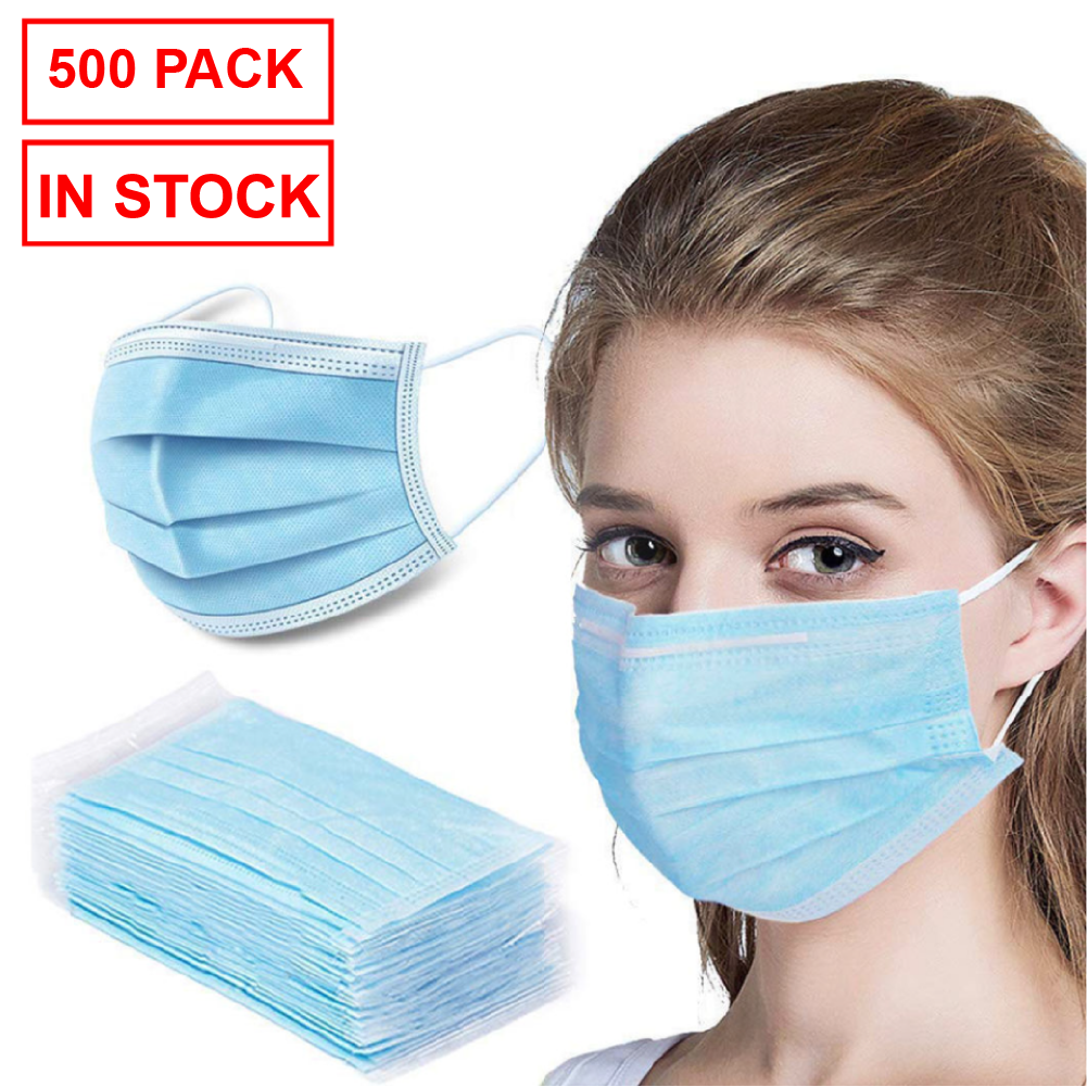 SHIPS WITHIN 24HOURS - 500 pack Disposable 3-Layer Protective Earloop Face Masks with Nose Wire